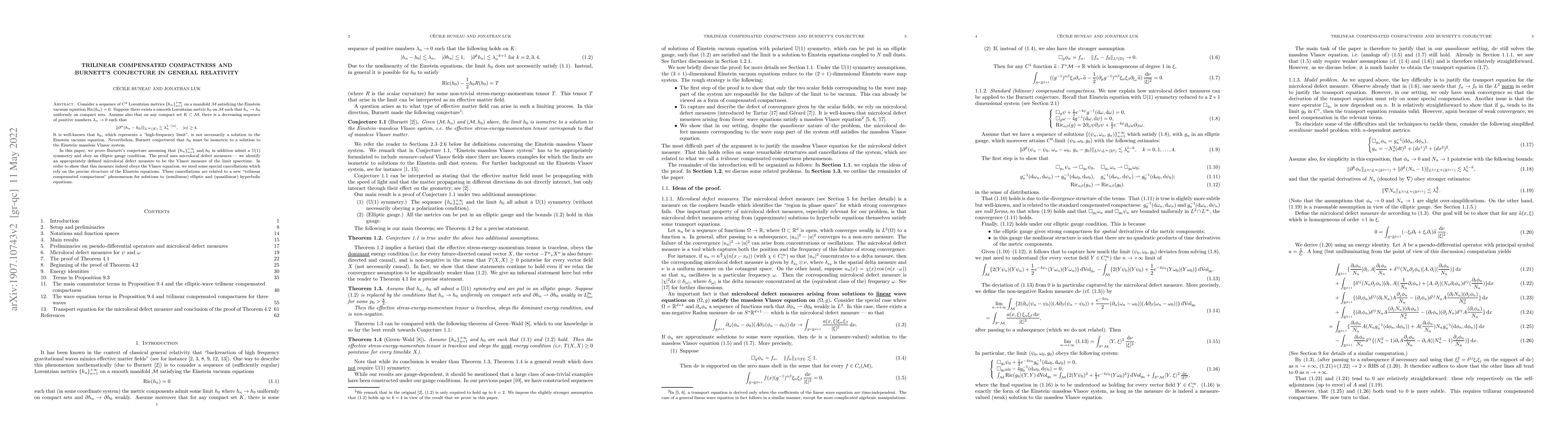Thumbnail for Trilinear compensated compactness and Burnett's conjecture in general
  relativity