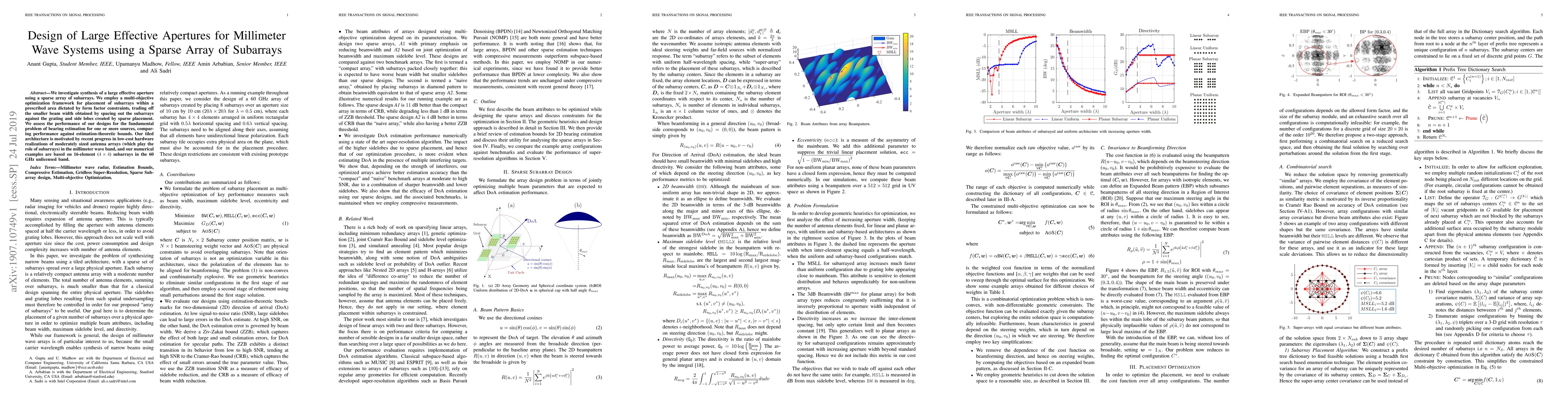 Thumbnail for Design of Large Effective Apertures for Millimeter Wave Systems using a
  Sparse Array of Subarrays