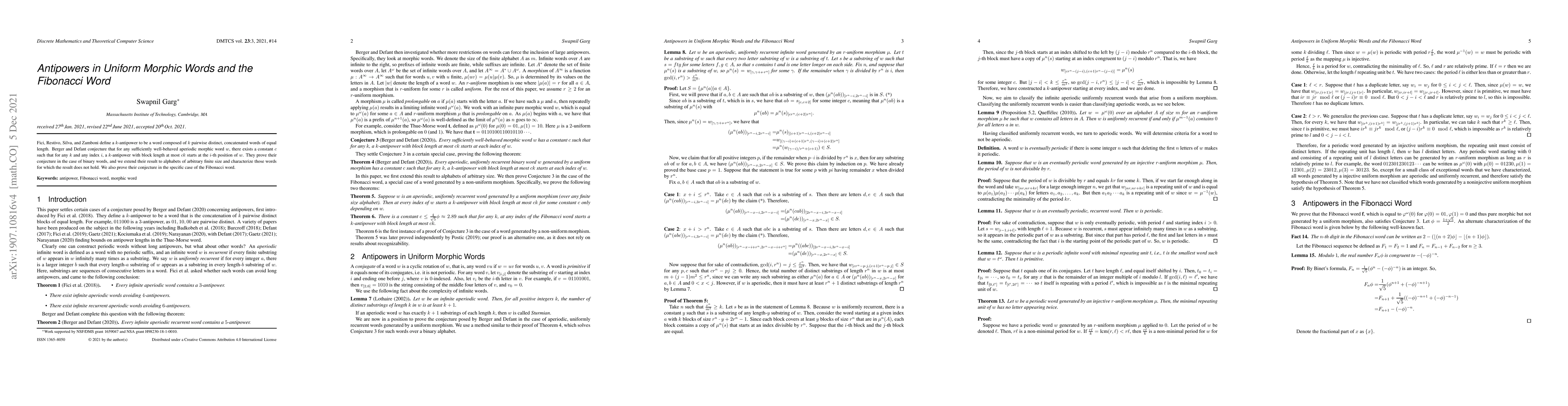 Thumbnail for Antipowers in Uniform Morphic Words and the Fibonacci Word