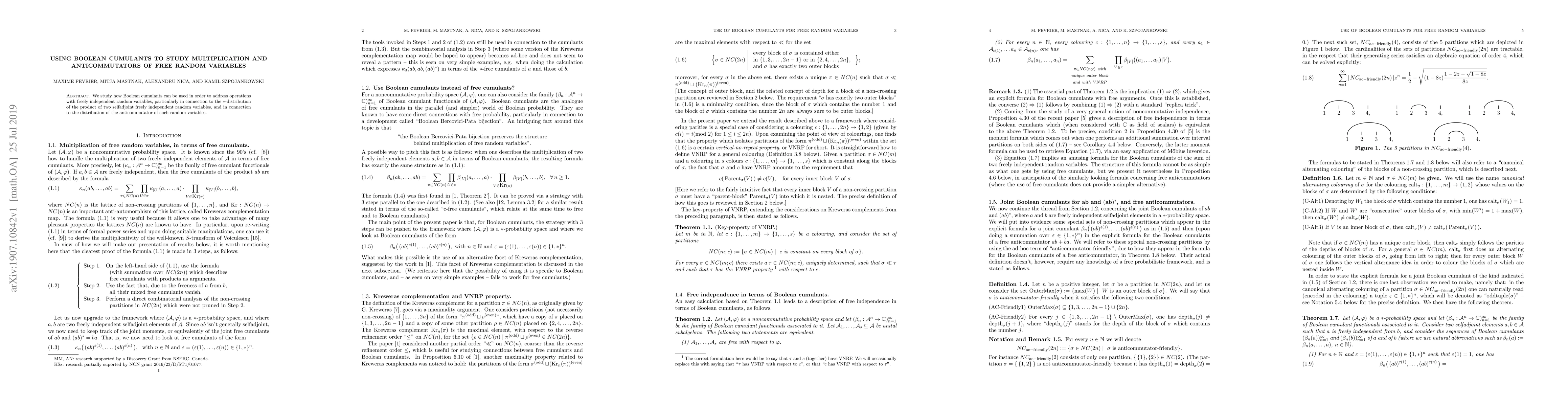 Thumbnail for Using Boolean cumulants to study multiplication and anticommutators of
  free random variables