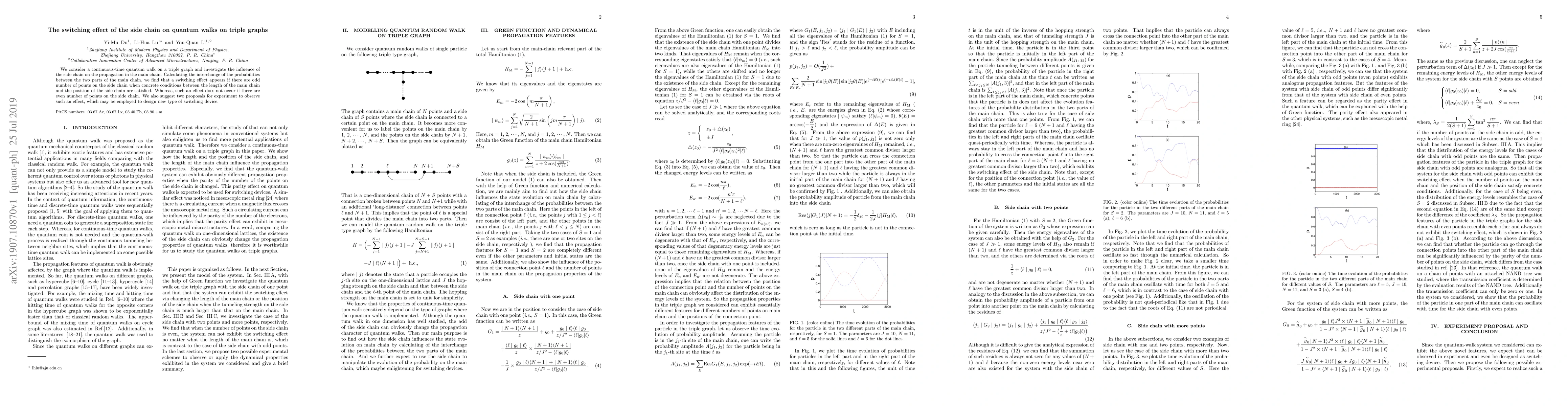 Thumbnail for The switching effect of the side chain on quantum walks on triple graphs