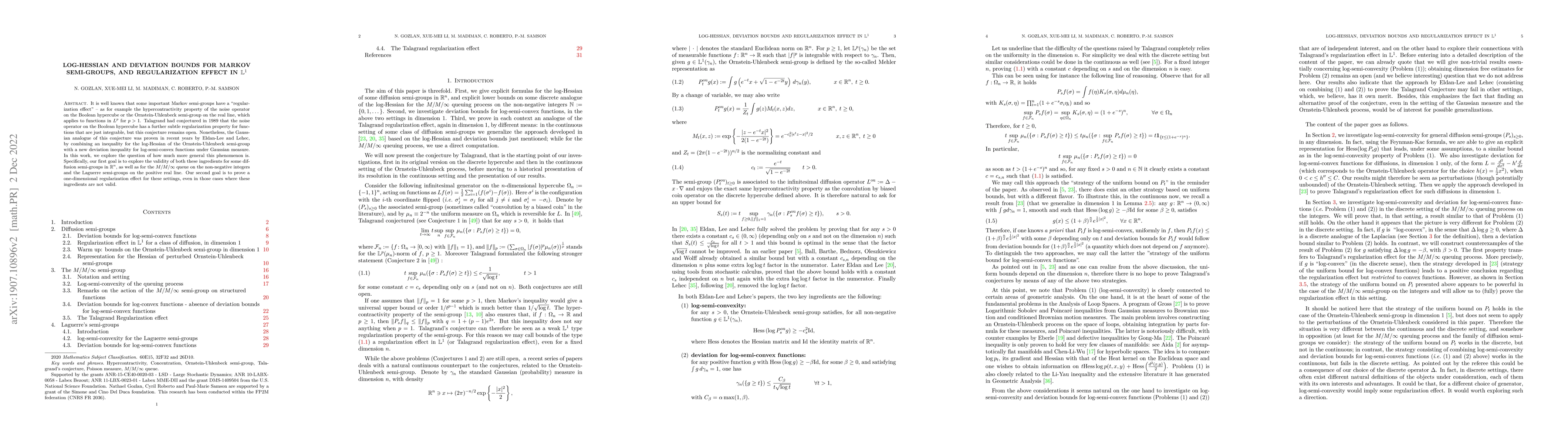 Thumbnail for Log-Hessian and Deviation Bounds for Markov Semi-Groups, and
  Regularization Effect in $L^1$