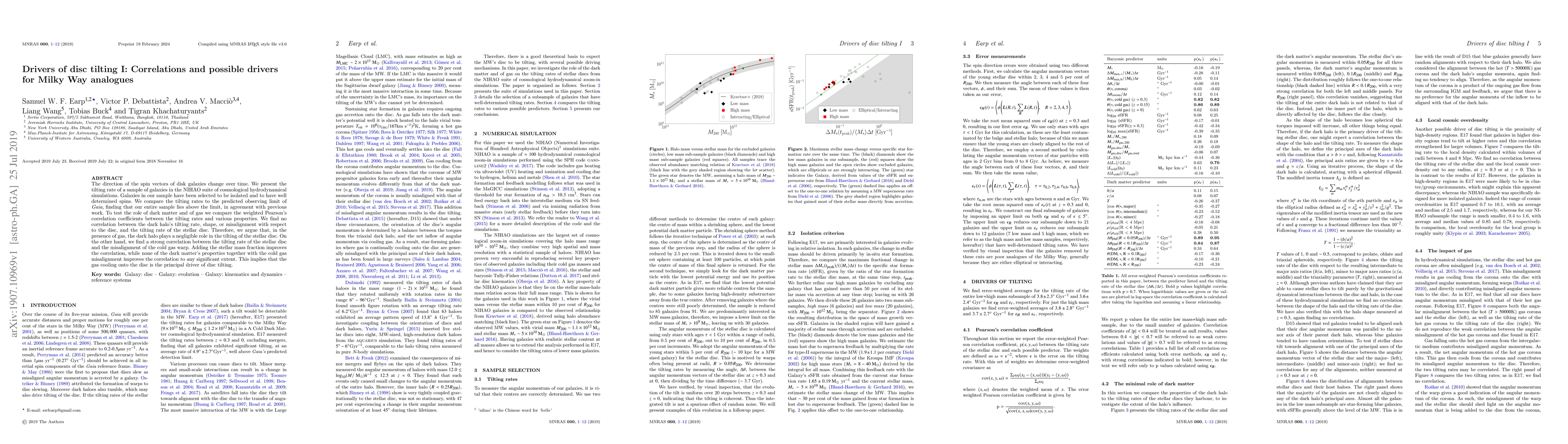 Thumbnail for Drivers of disc tilting I: Correlations and possible drivers for Milky
  Way analogues