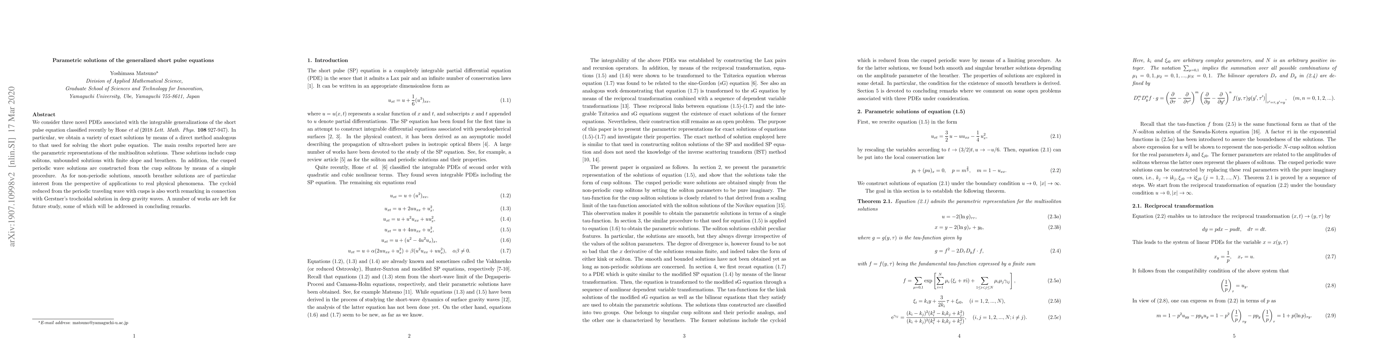 Thumbnail for Parametric solutions of the generalized short pulse equations