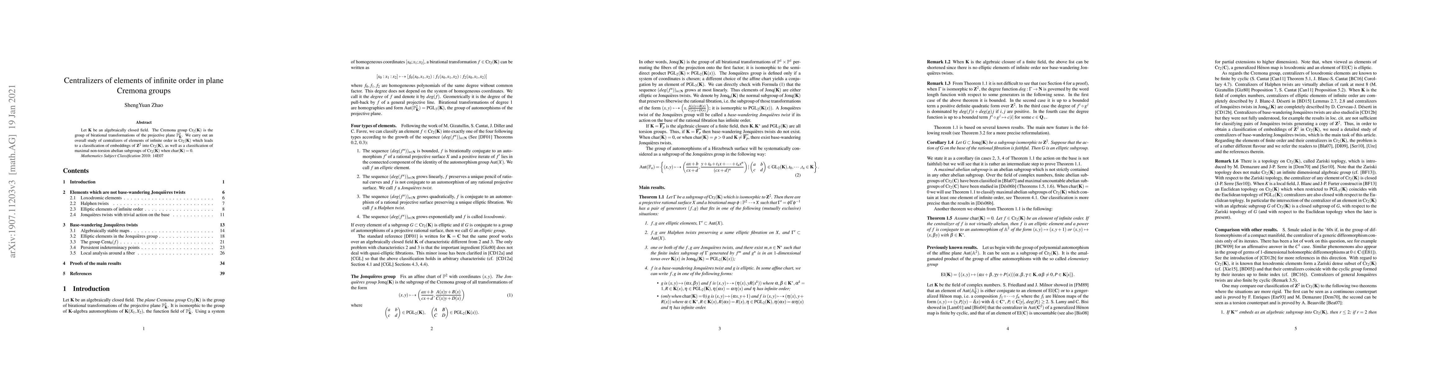 Thumbnail for Centralizers of elements of infinite order in plane Cremona groups