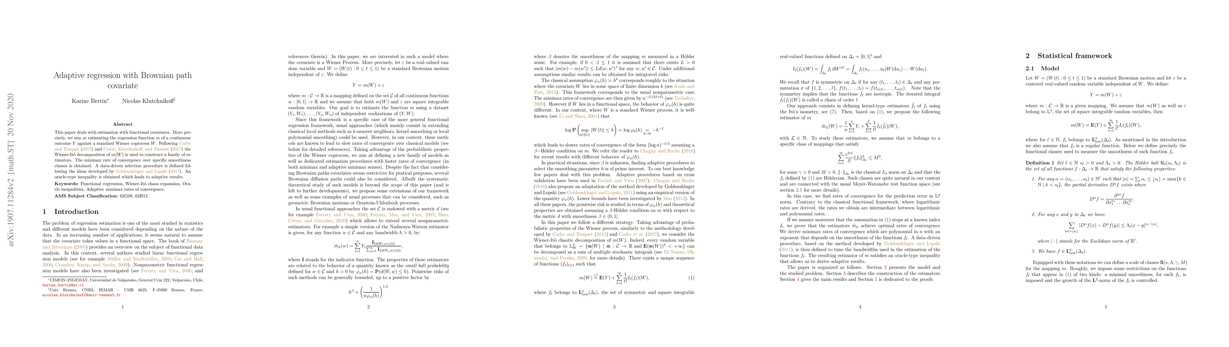 Thumbnail for Adaptive regression with Brownian path covariate