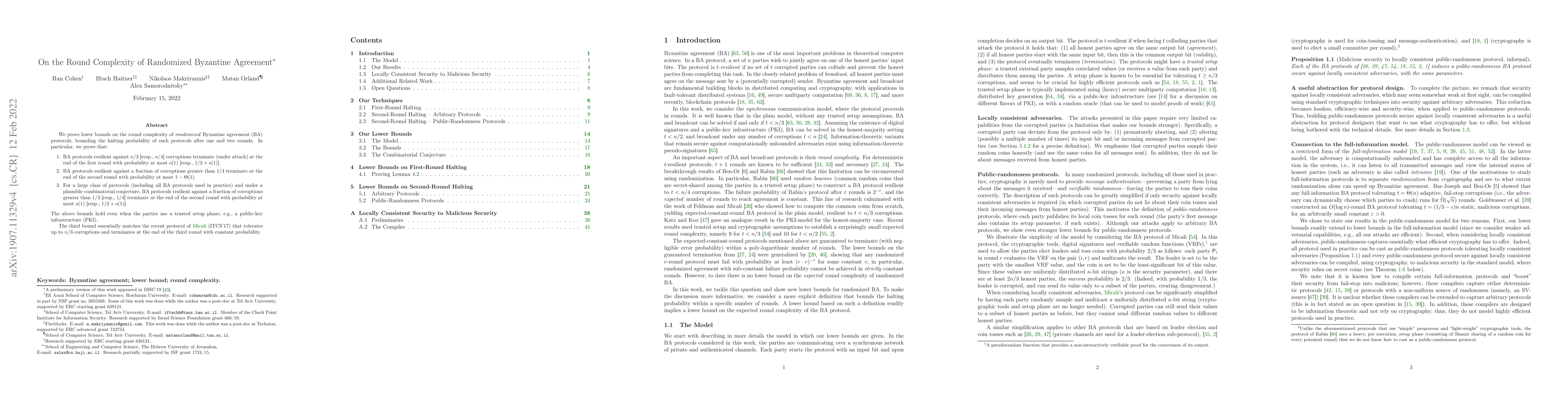 Thumbnail for On the Round Complexity of Randomized Byzantine Agreement
