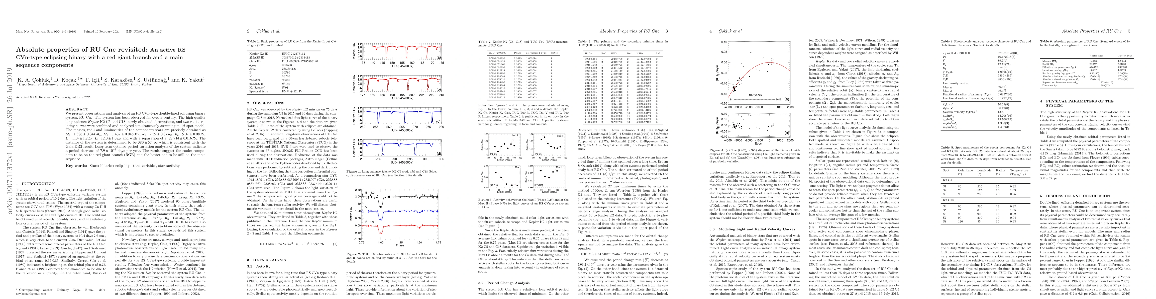 Thumbnail for Absolute properties of RU Cnc revisited: An active RS CVn-type eclipsing
  binary with a red giant branch and a main sequence components