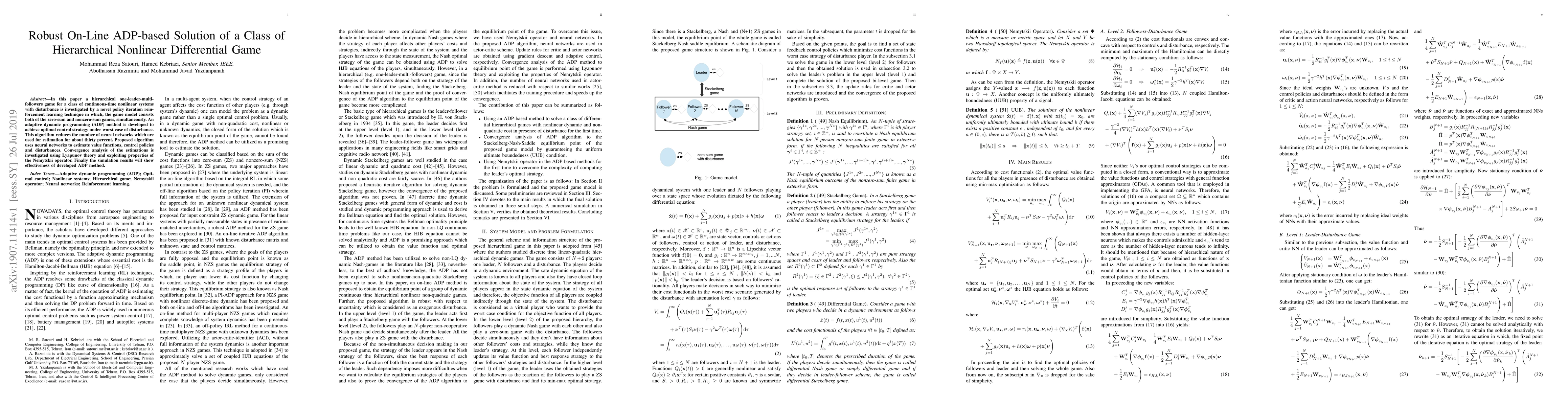 Thumbnail for Robust On-Line ADP-based Solution of a Class of Hierarchical Nonlinear
  Differential Game