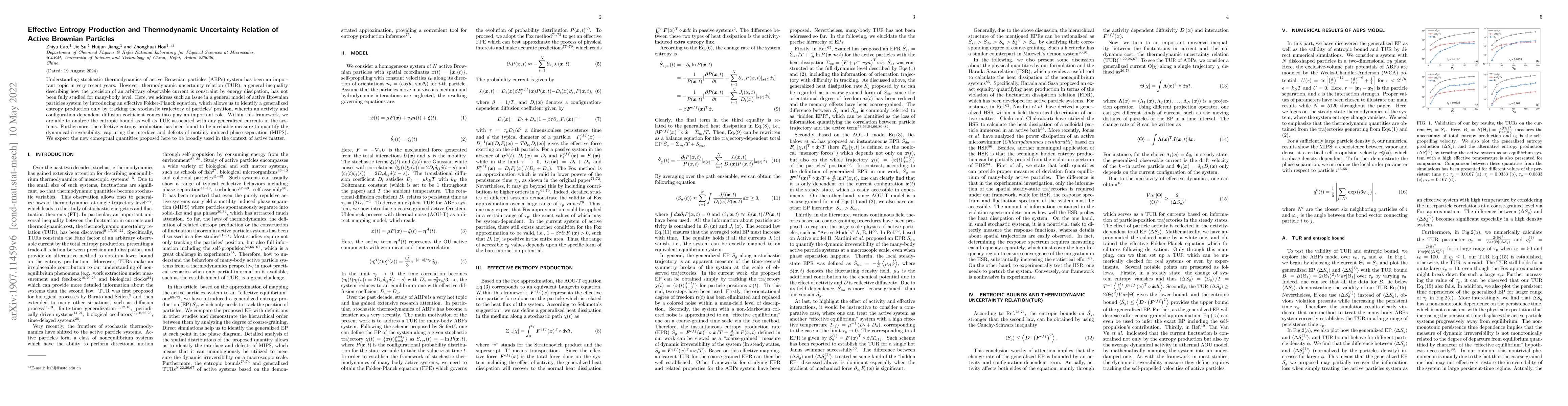 Thumbnail for Effective Entropy Production and Thermodynamic Uncertainty Relation of
  Active Brownian Particles