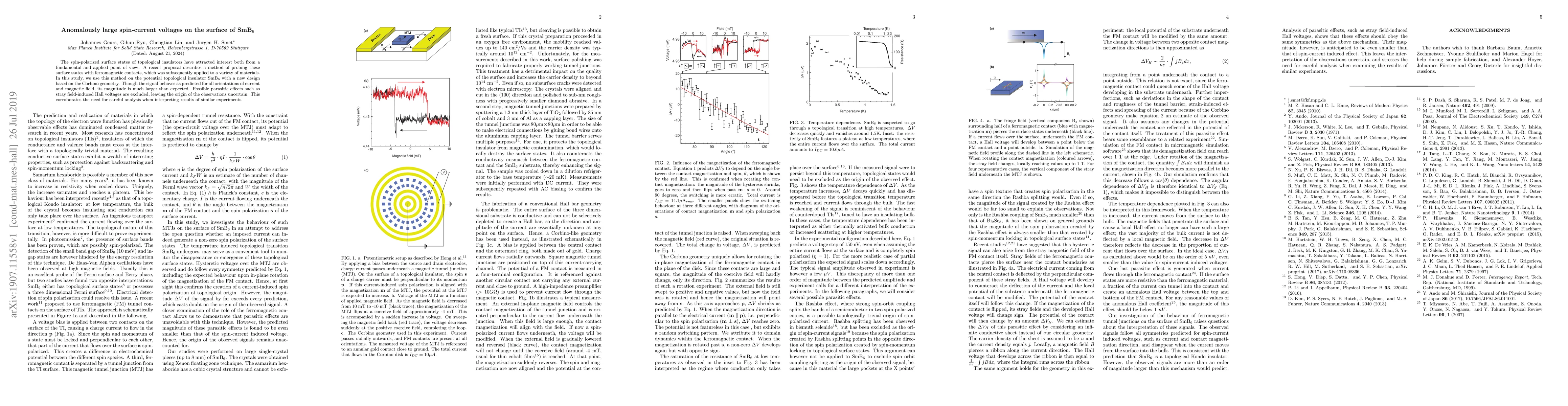 Thumbnail for Anomalously large spin-current voltages on the surface of SmB$_6$