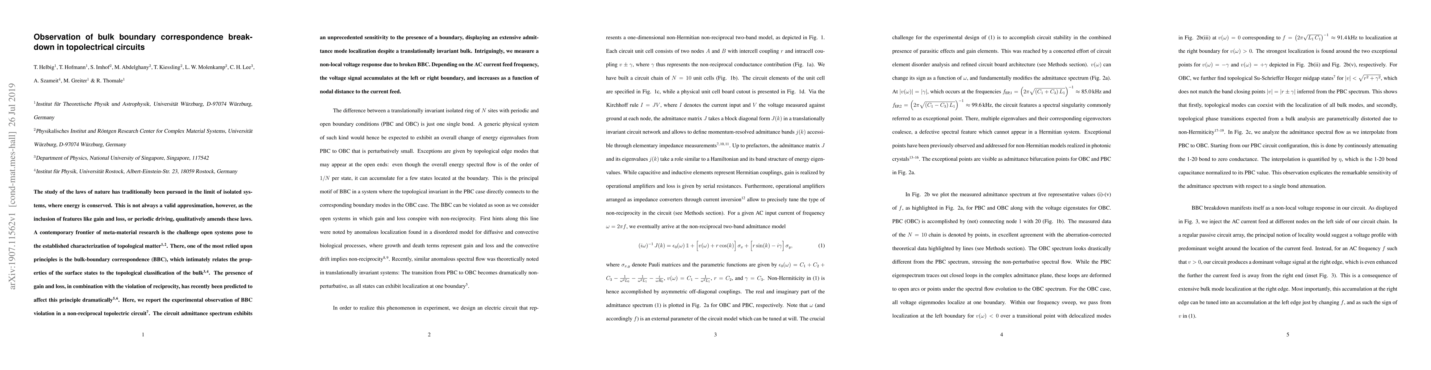 Thumbnail for Observation of bulk boundary correspondence breakdown in topolectrical
  circuits