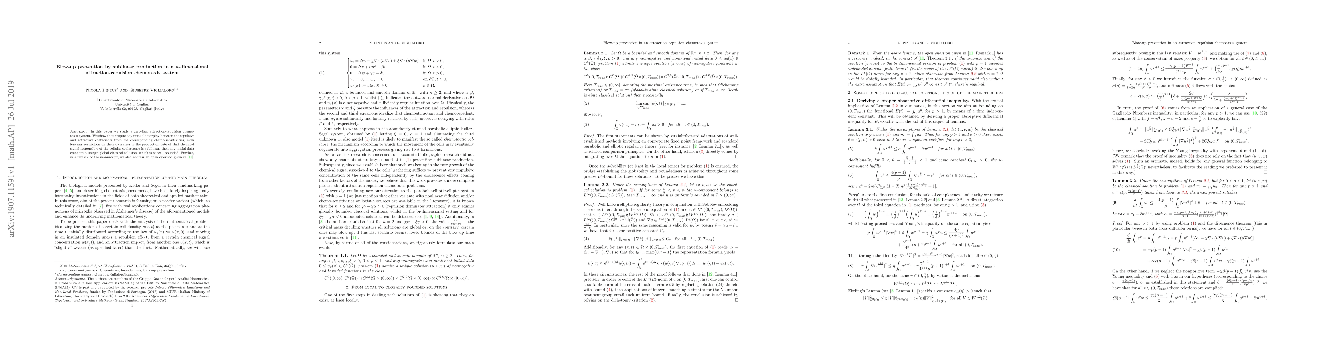 Thumbnail for Blow-up prevention by sublinear production in a n-dimensional
  attraction-repulsion chemotaxis system