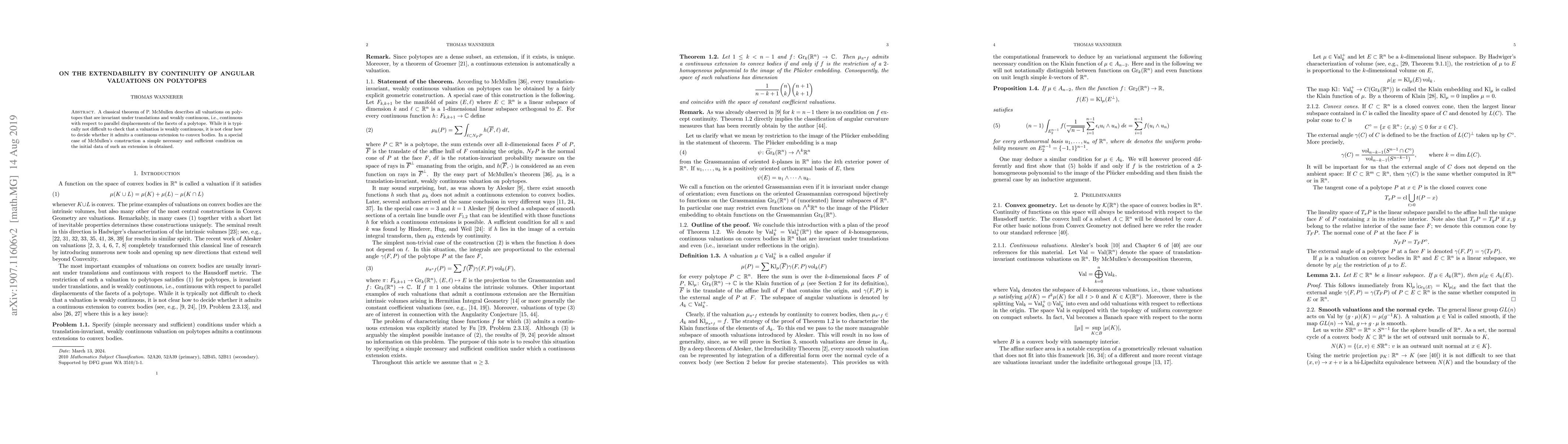 Thumbnail for On the extendability by continuity of angular valuations on polytopes