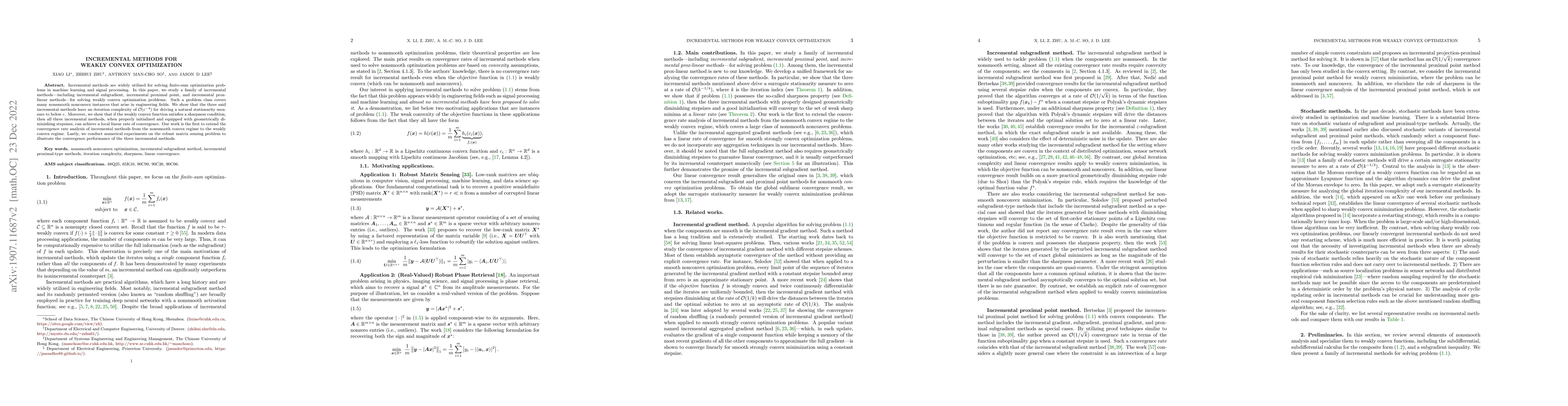 Thumbnail for Incremental Methods for Weakly Convex Optimization
