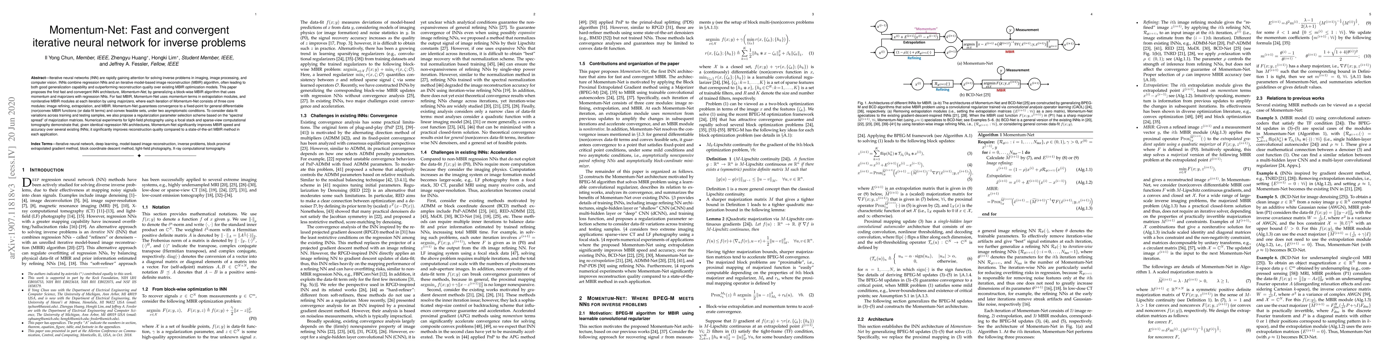 Thumbnail for Momentum-Net: Fast and convergent iterative neural network for inverse
  problems