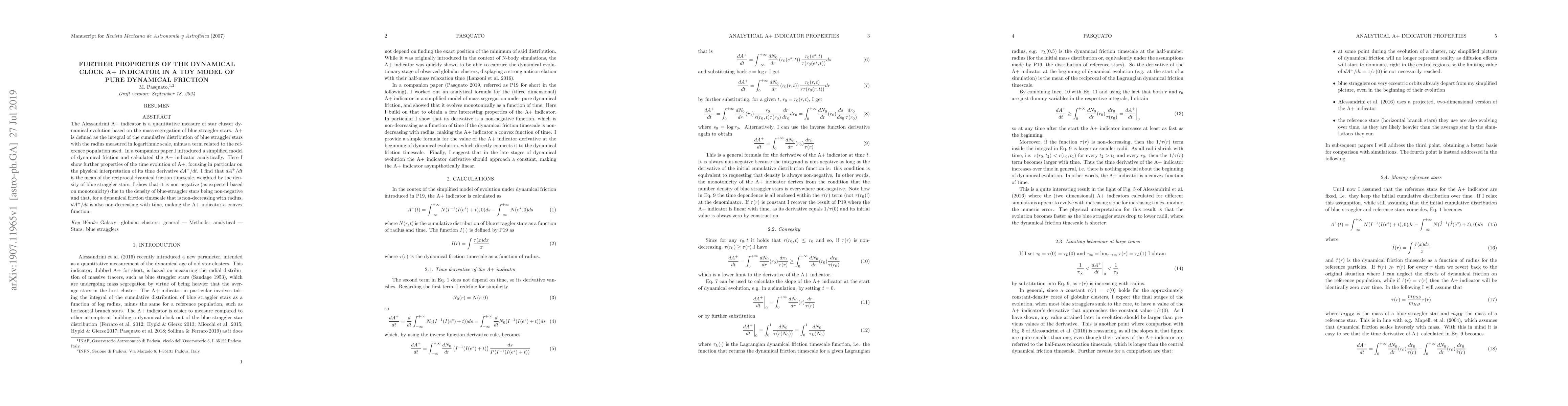 Thumbnail for Further properties of the dynamical clock A+ indicator in a toy model of
  pure dynamical friction