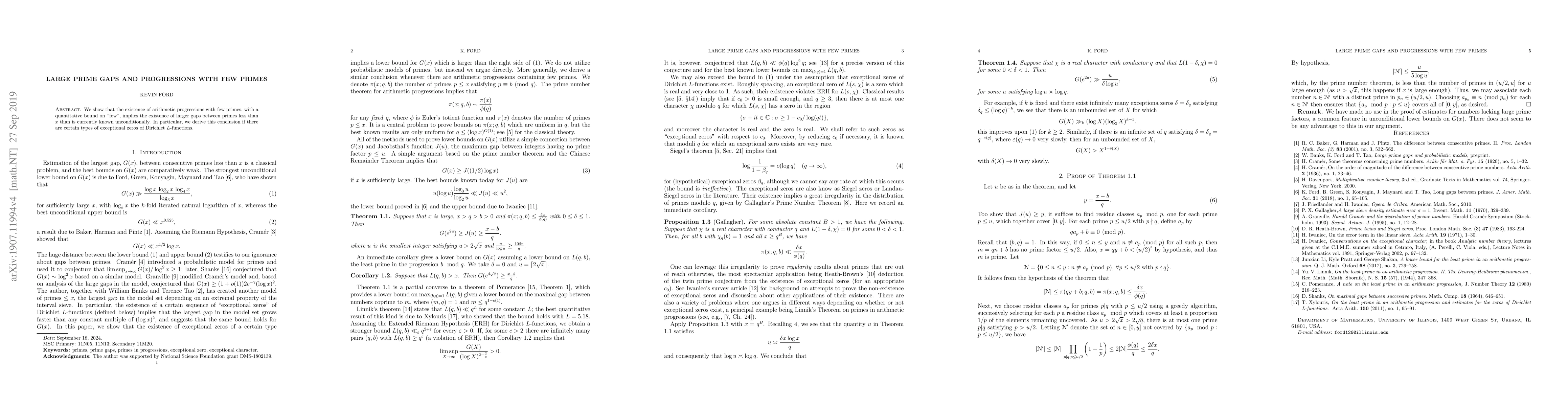 Thumbnail for Large prime gaps and progressions with few primes
