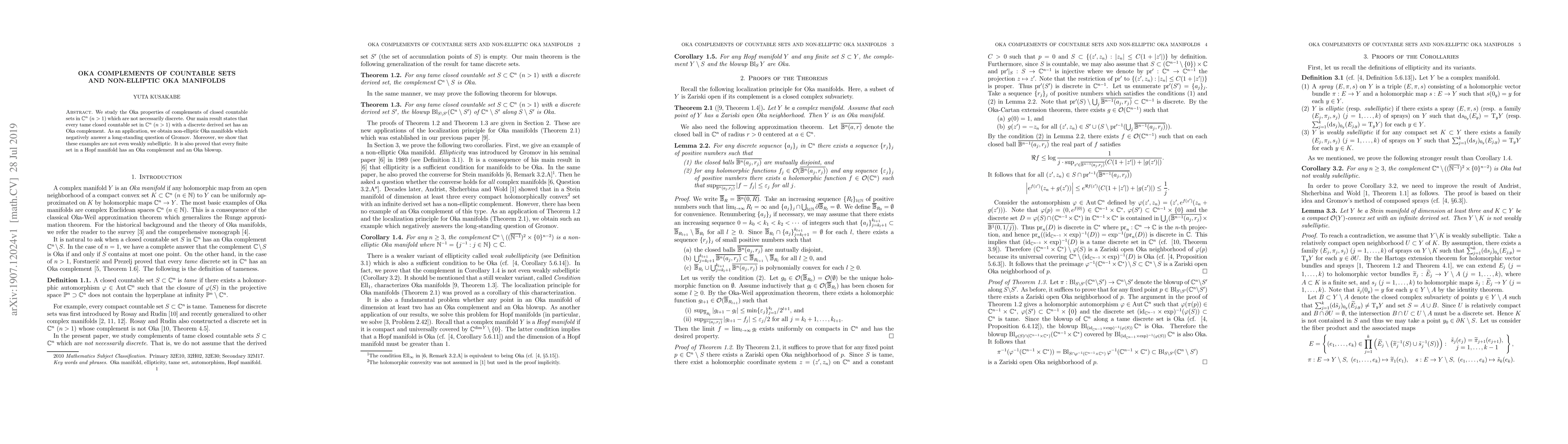 Thumbnail for Oka complements of countable sets and non-elliptic Oka manifolds