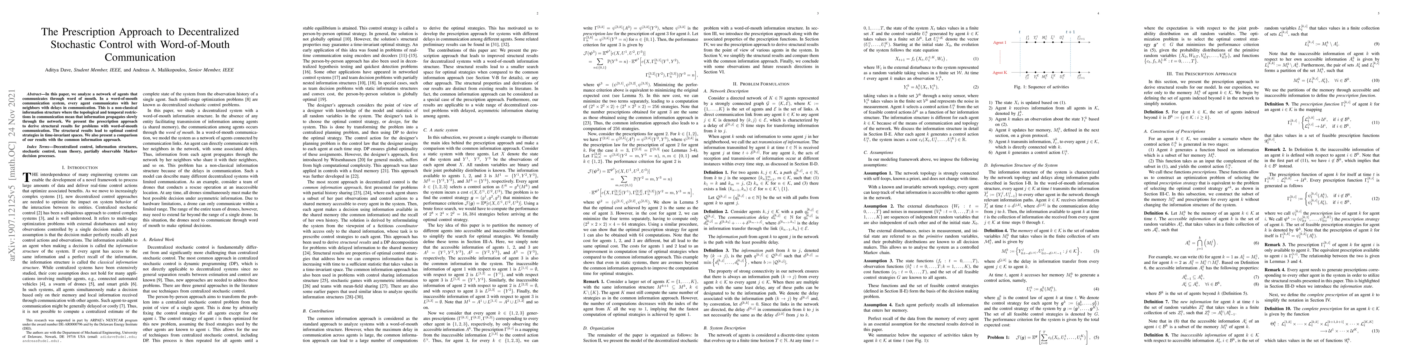 Thumbnail for The Prescription Approach to Decentralized Stochastic Control with
  Word-of-Mouth Communication