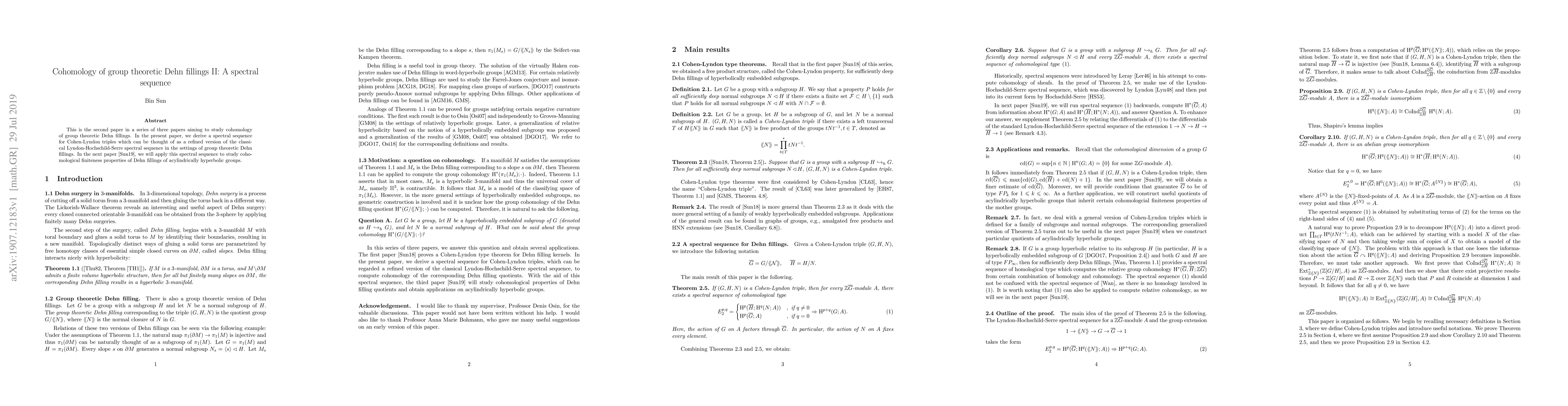 Thumbnail for Cohomology of group theoretic Dehn fillings II: A spectral sequence
