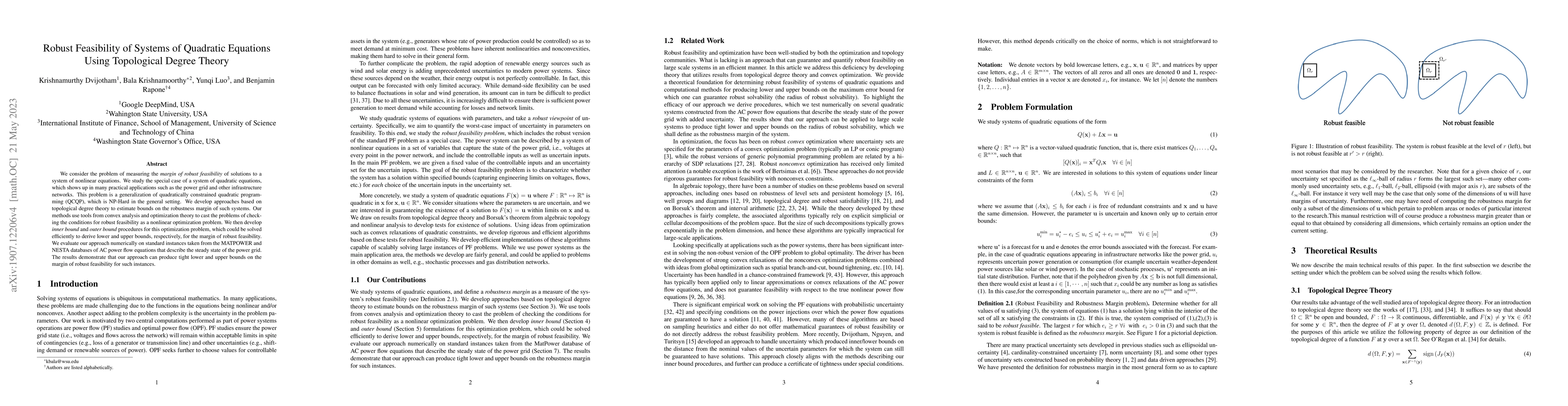Thumbnail for Robust Feasibility of Systems of Quadratic Equations Using Topological
  Degree Theory