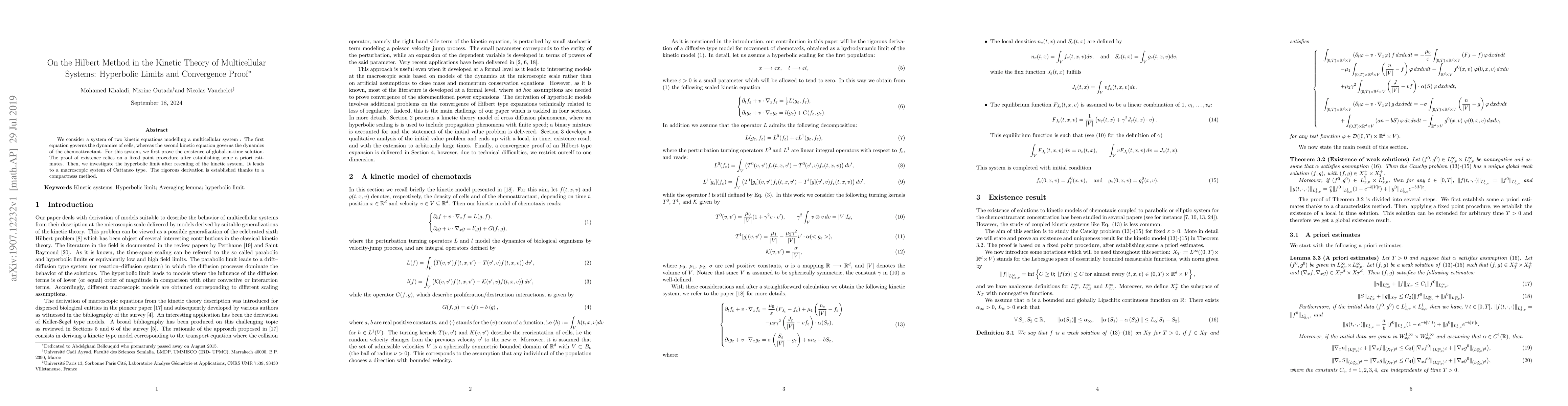 Thumbnail for On the Hilbert Method in the Kinetic Theory of Multicellular Systems:
  Hyperbolic Limits and Convergence Proof