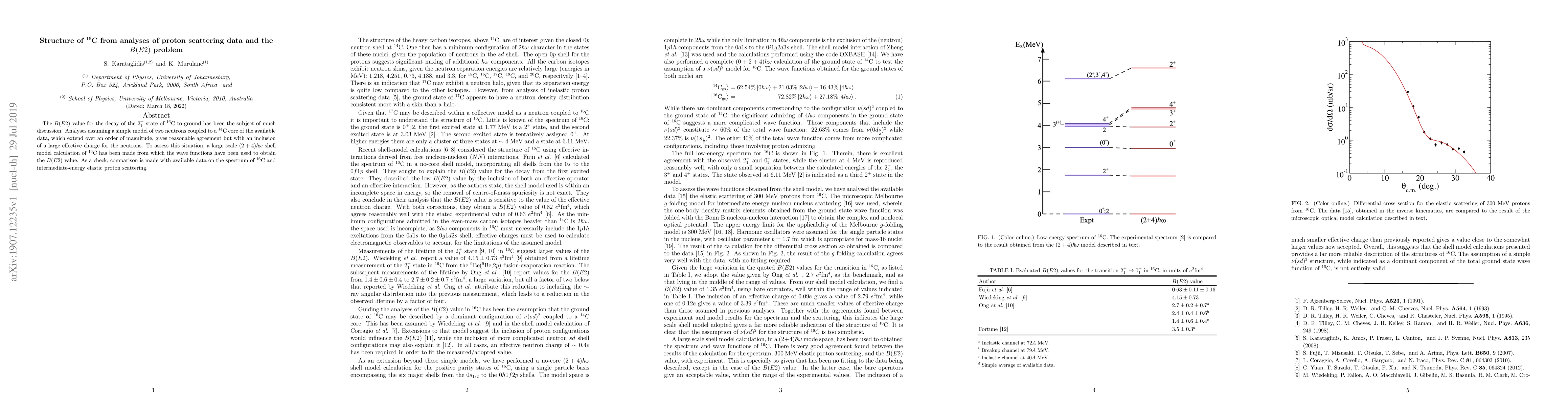 Thumbnail for Structure of 16C from analyses of proton scattering data and the B(E2)
  problem