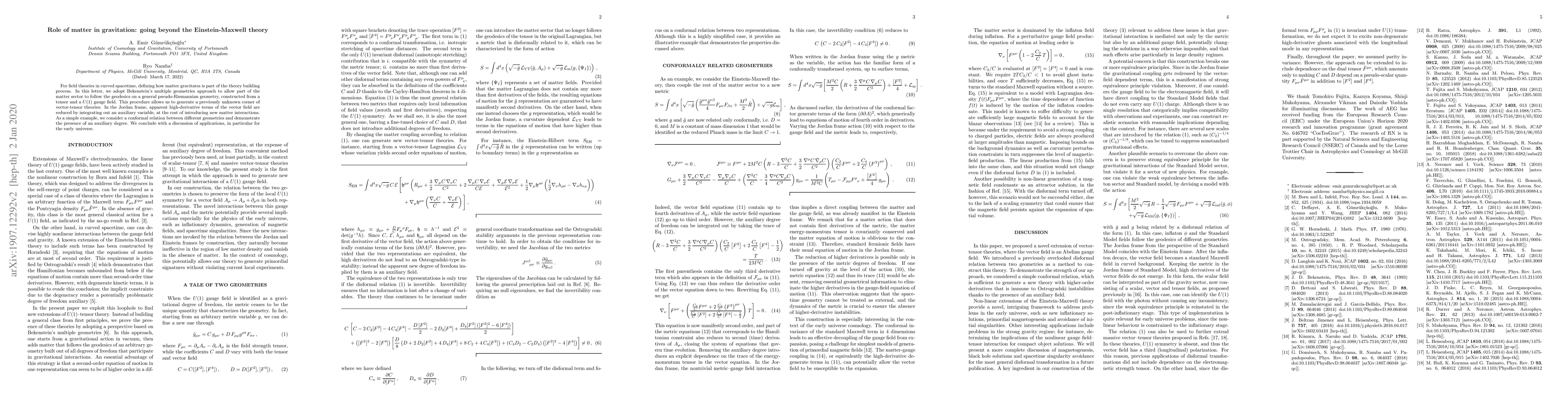 Thumbnail for Role of matter in gravitation: going beyond the Einstein-Maxwell theory