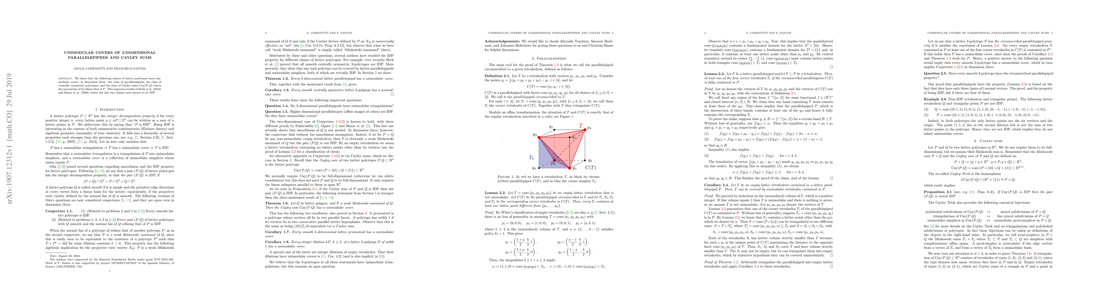 Thumbnail for Unimodular covers of 3-dimensional parallelepipeds and Cayley sums
