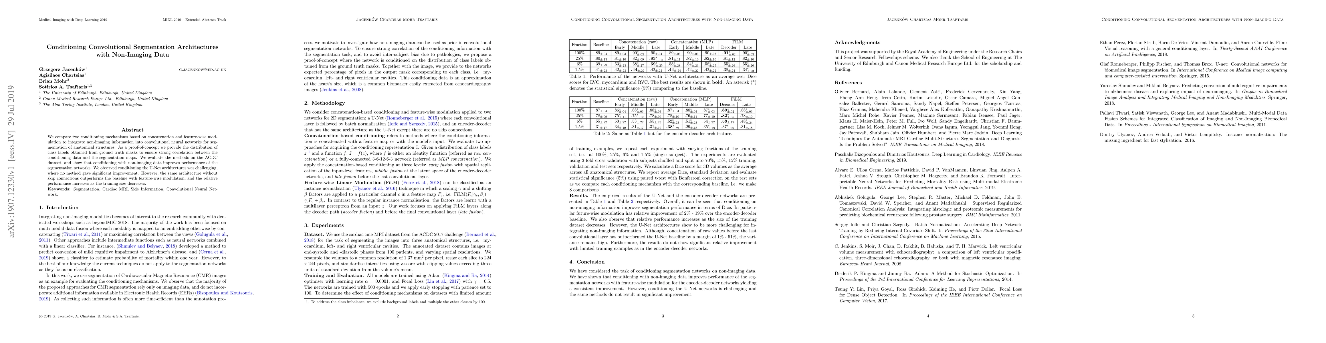 Thumbnail for Conditioning Convolutional Segmentation Architectures with Non-Imaging
  Data