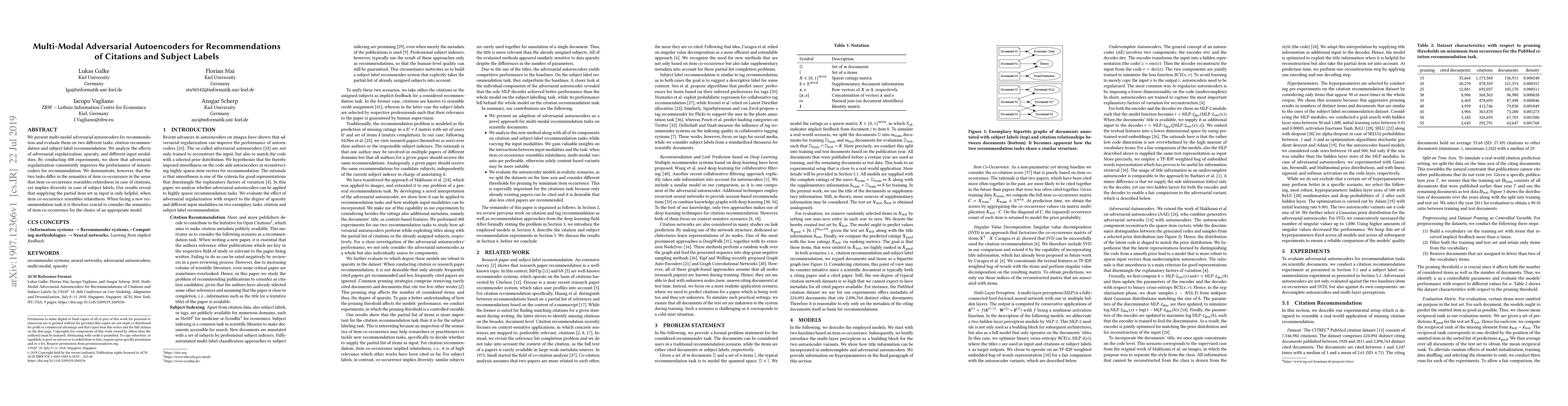 Thumbnail for Multi-Modal Adversarial Autoencoders for Recommendations of Citations
  and Subject Labels
