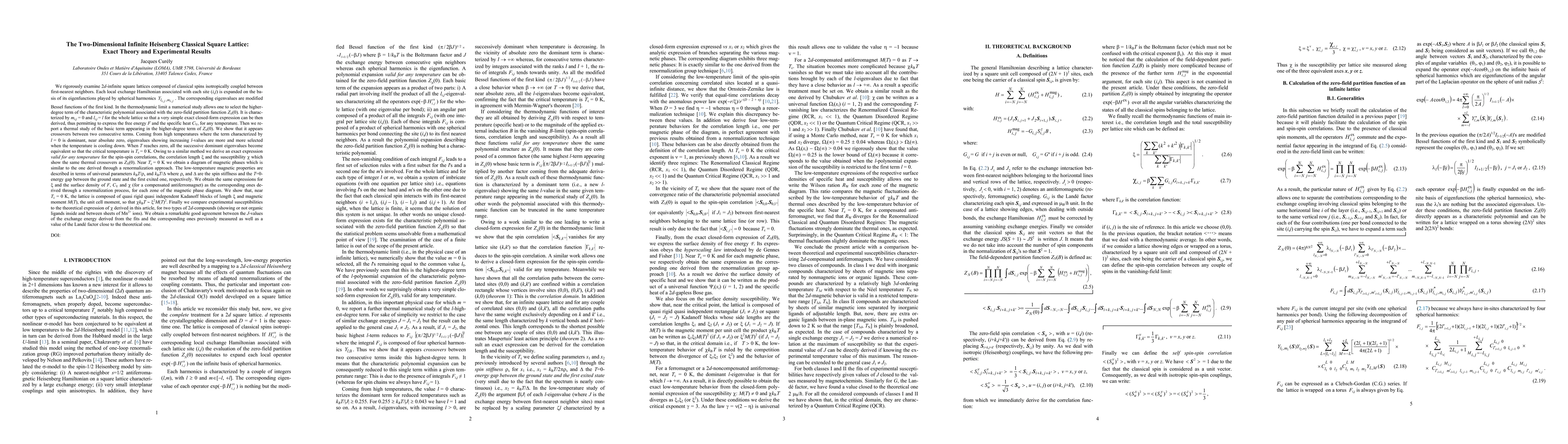 Thumbnail for The Two-Dimensional Infinite Heisenberg Classical Square Lattice: Exact
  Theory and Experimental Results
