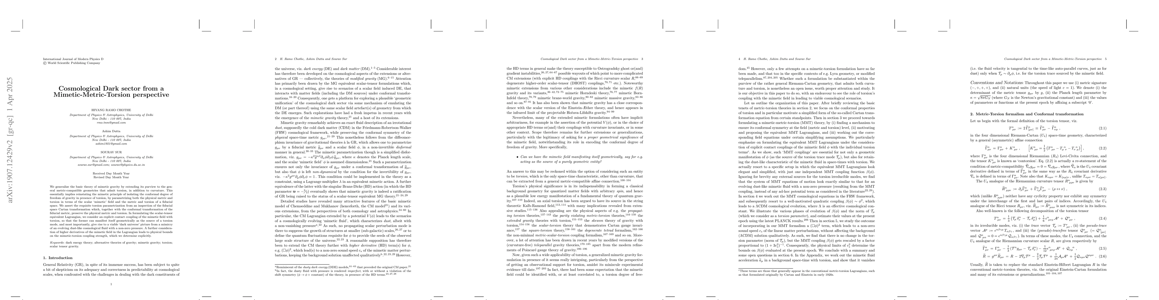 Thumbnail for Cosmological Dark sector from a Mimetic-Metric-Torsion perspective