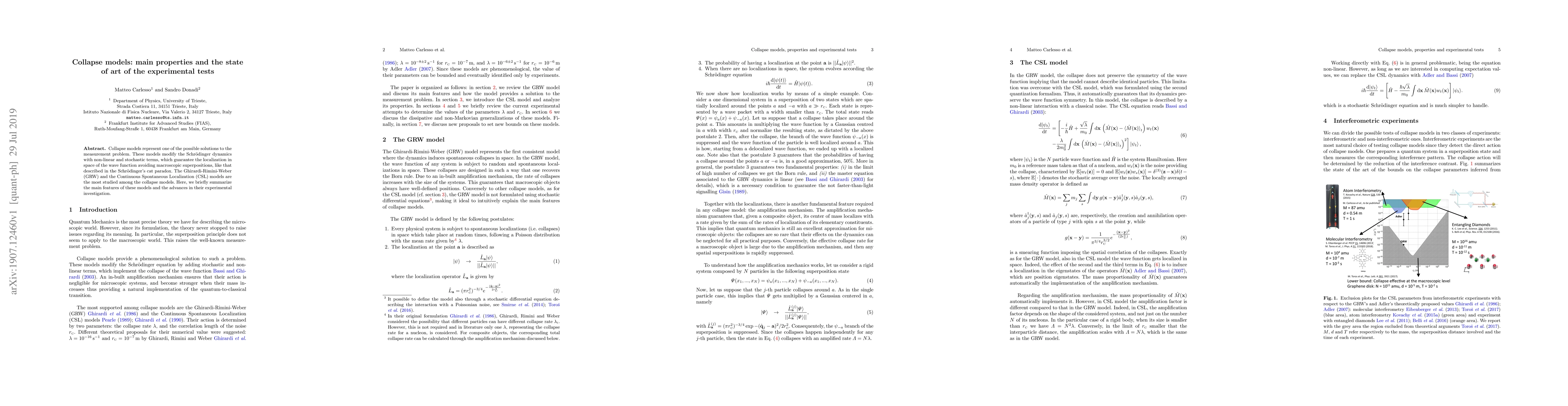 Thumbnail for Collapse models: main properties and the state of art of the
  experimental tests