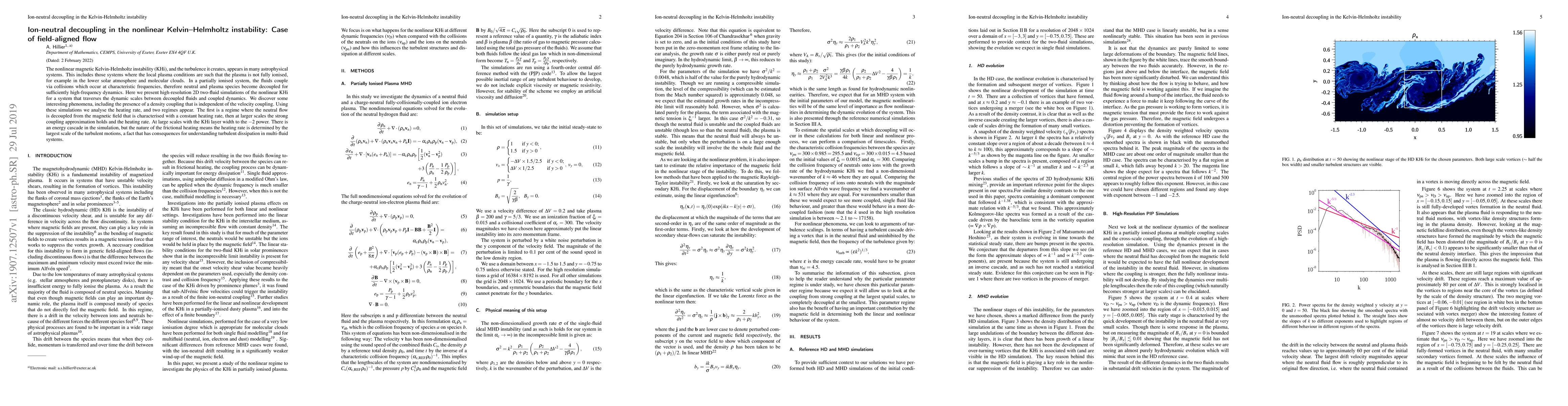 Thumbnail for Ion-neutral decoupling in the nonlinear Kelvin--Helmholtz instability:
  Case of field-aligned flow