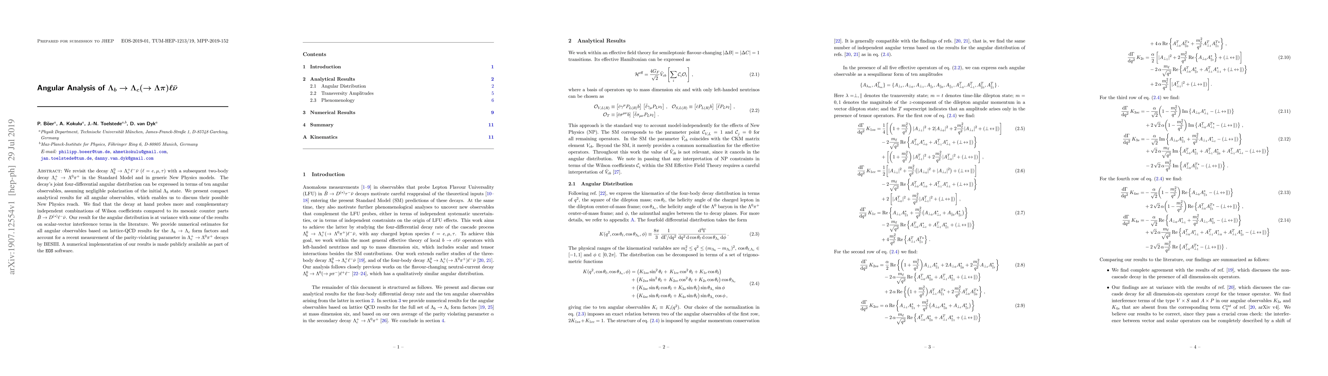 Thumbnail for Angular Analysis of \boldmath $\Lambda_b\to \Lambda_c (\to \Lambda
  \pi)\ell\bar\nu$