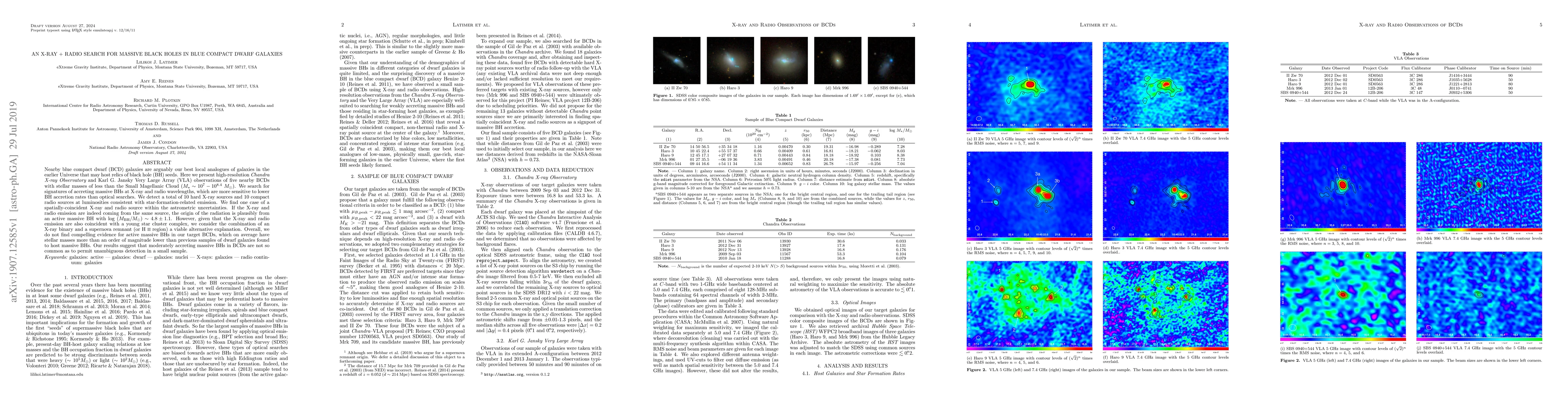 Thumbnail for An X-ray + Radio Search for Massive Black Holes in Blue Compact Dwarf
  Galaxies