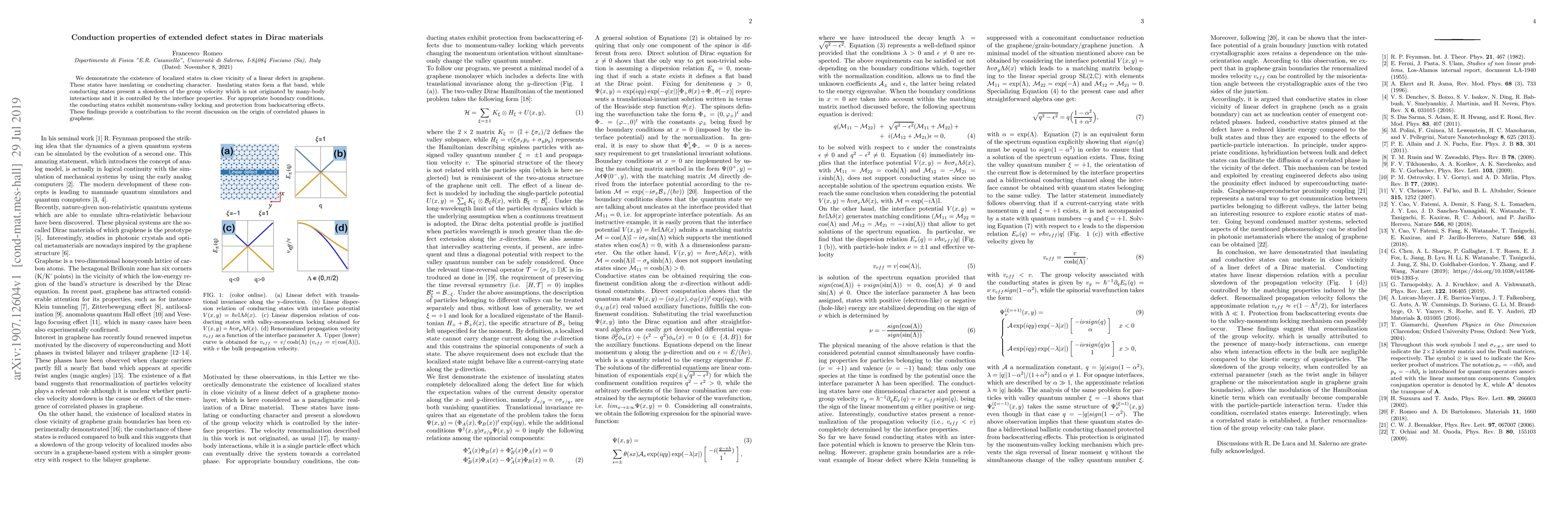 Thumbnail for Conduction properties of extended defect states in Dirac materials