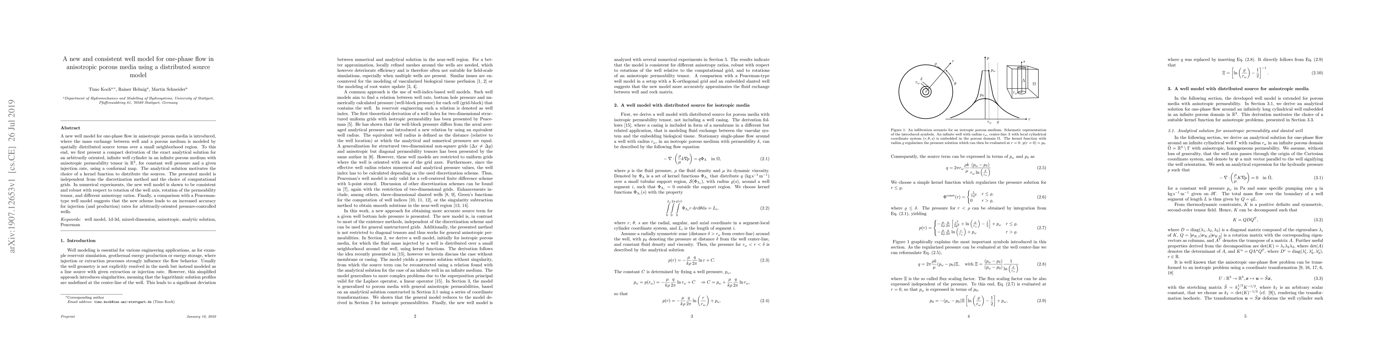 Thumbnail for A new and consistent well model for one-phase flow in anisotropic porous
  media using a distributed source model