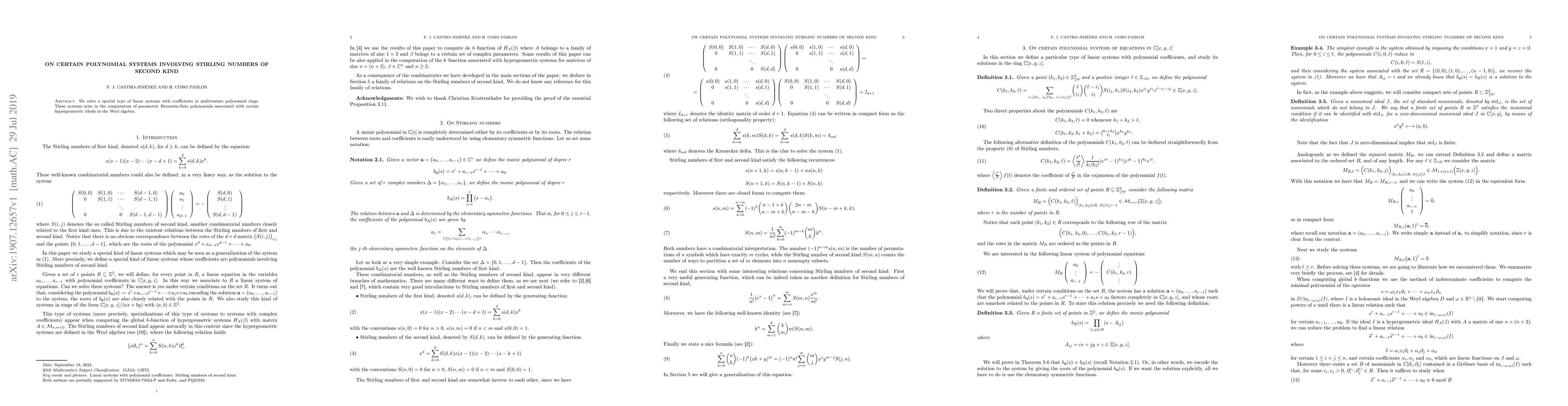 Thumbnail for On certain polynomial systems involving Stirling numbers of second kind