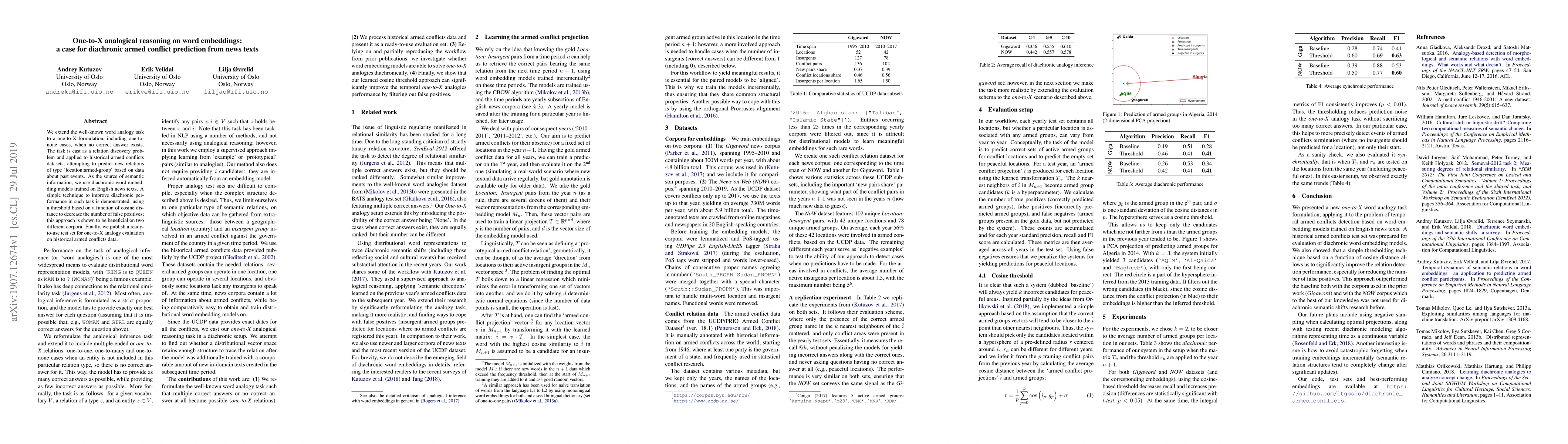 Thumbnail for One-to-X analogical reasoning on word embeddings: a case for diachronic
  armed conflict prediction from news texts