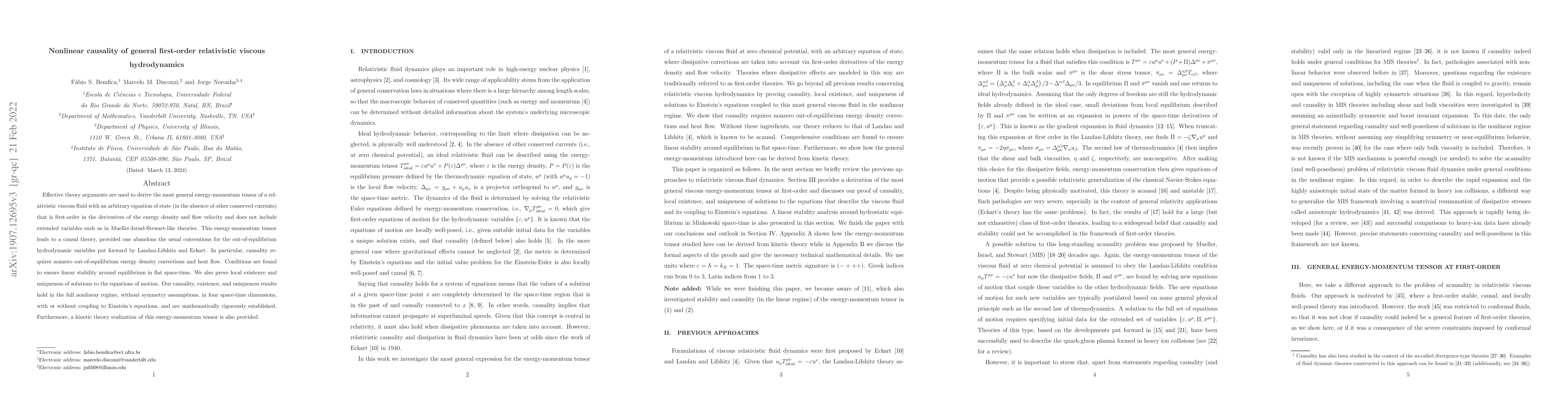Thumbnail for Nonlinear causality of general first-order relativistic viscous
  hydrodynamics