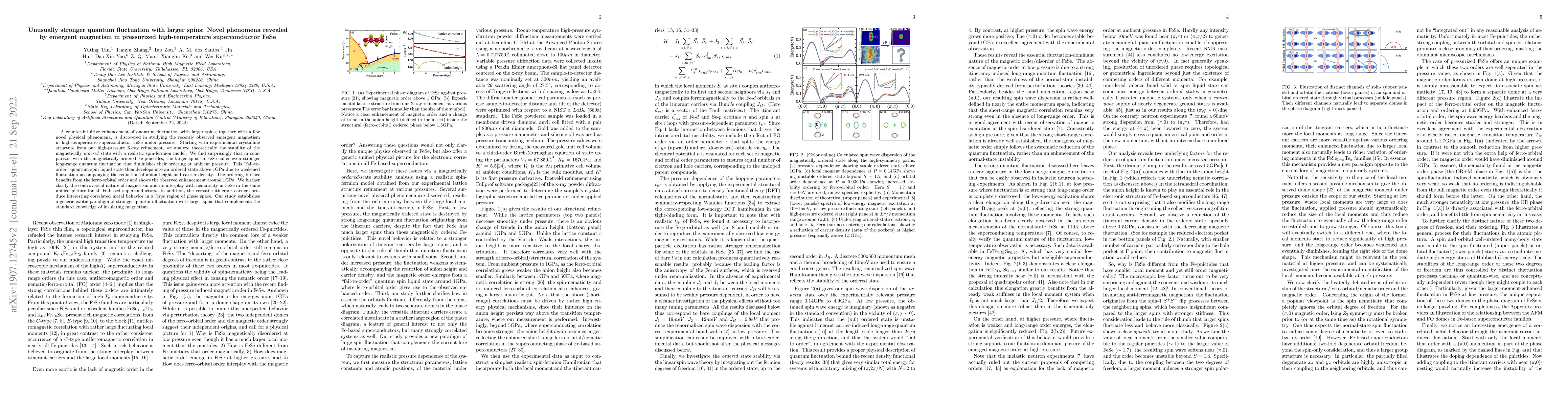 Thumbnail for Stronger quantum fluctuation with larger spins: Emergent magnetism in
  the pressurized high-temperature superconductor FeSe