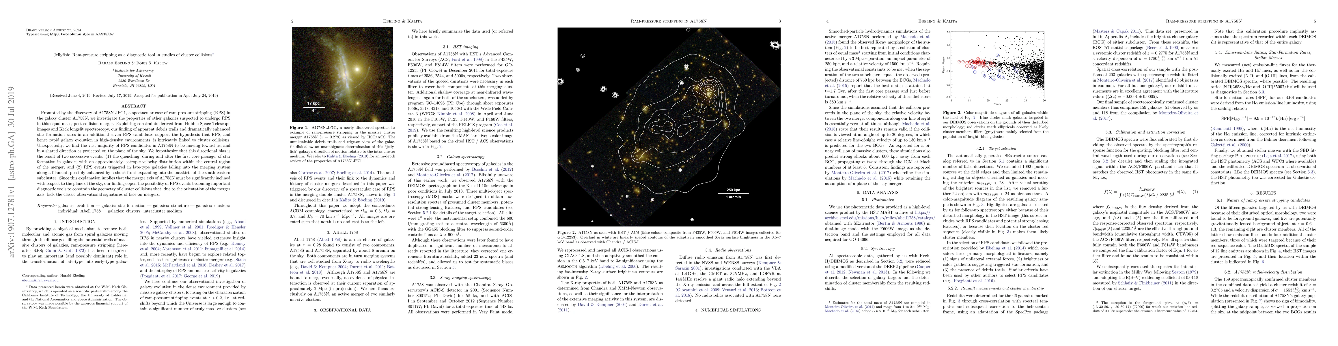 Thumbnail for Jellyfish: Ram-pressure stripping as a diagnostic tool in studies of
  cluster collisions