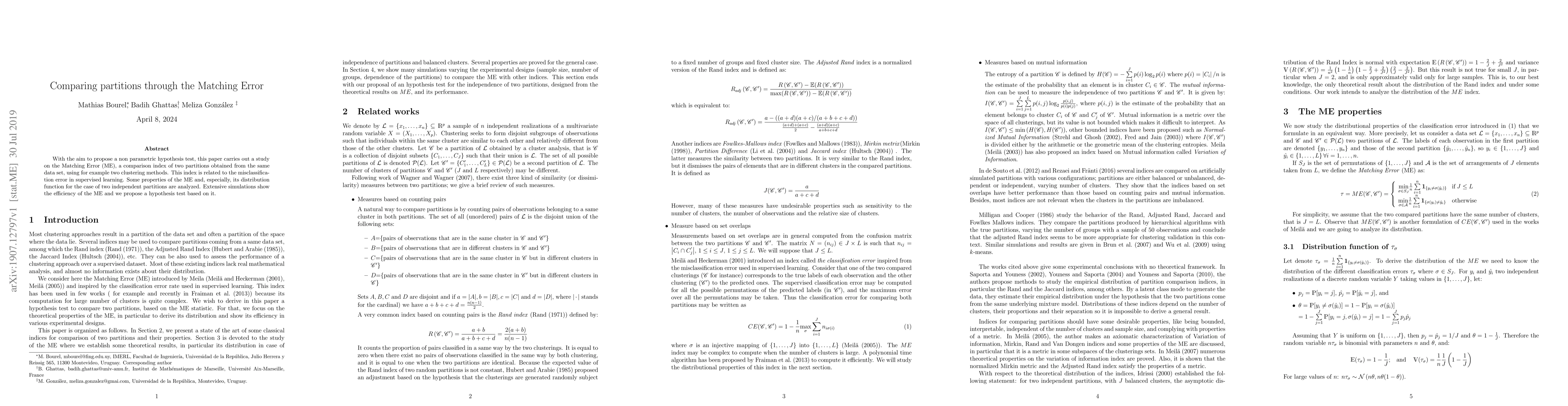 Thumbnail for Comparing partitions through the Matching Error
