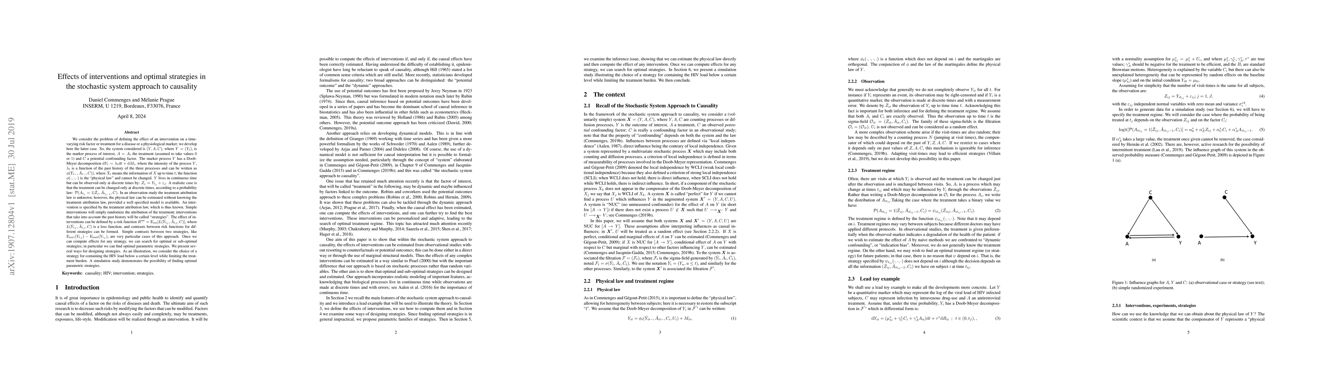 Thumbnail for Effects of interventions and optimal strategies in the stochastic system
  approach to causality