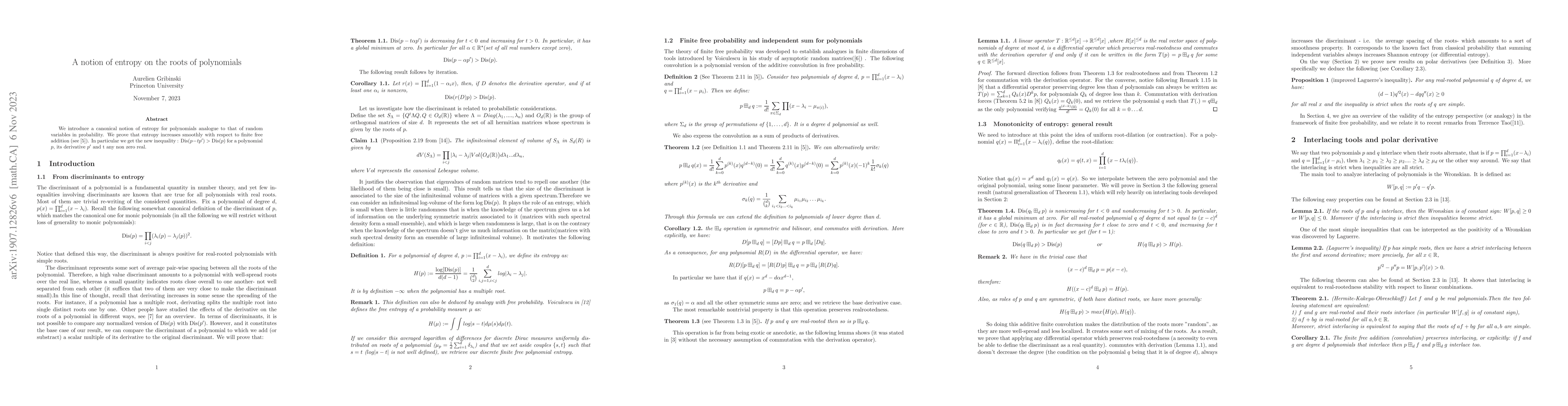 Thumbnail for A notion of entropy on the roots of polynomials