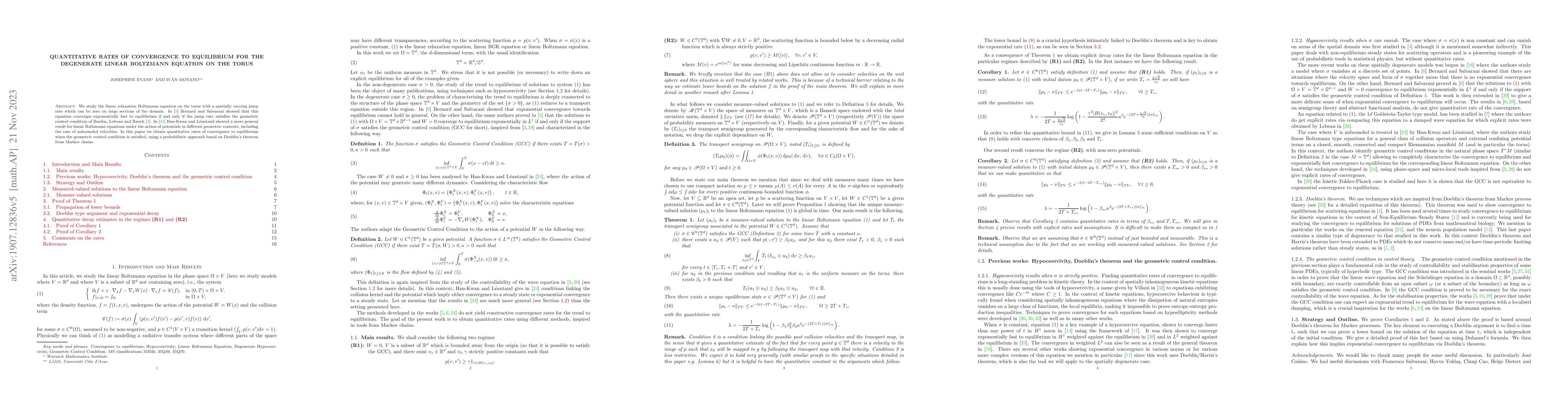 Thumbnail for Quantitative Rates of Convergence to Equilibrium for the Degenerate
  Linear Boltzmann equation on the Torus