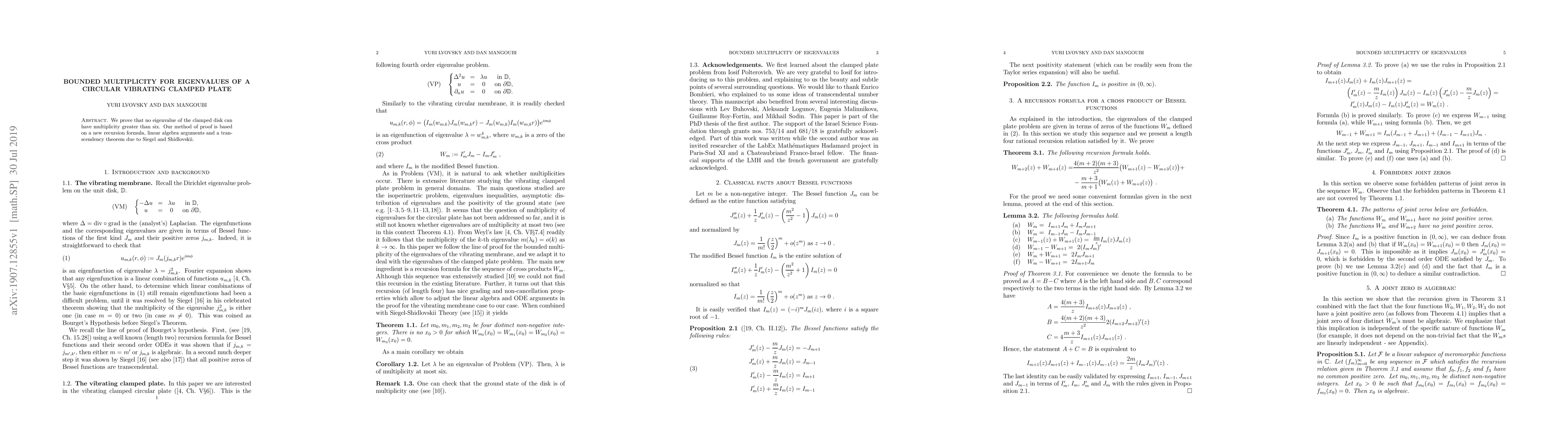 Thumbnail for Bounded multiplicity for eigenvalues of a circular vibrating clamped
  plate